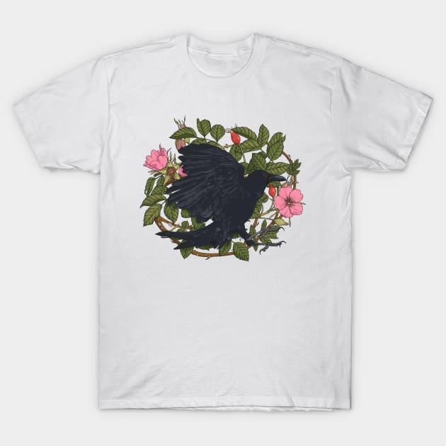 Raven and roses t-shirt T-Shirt by feroniae